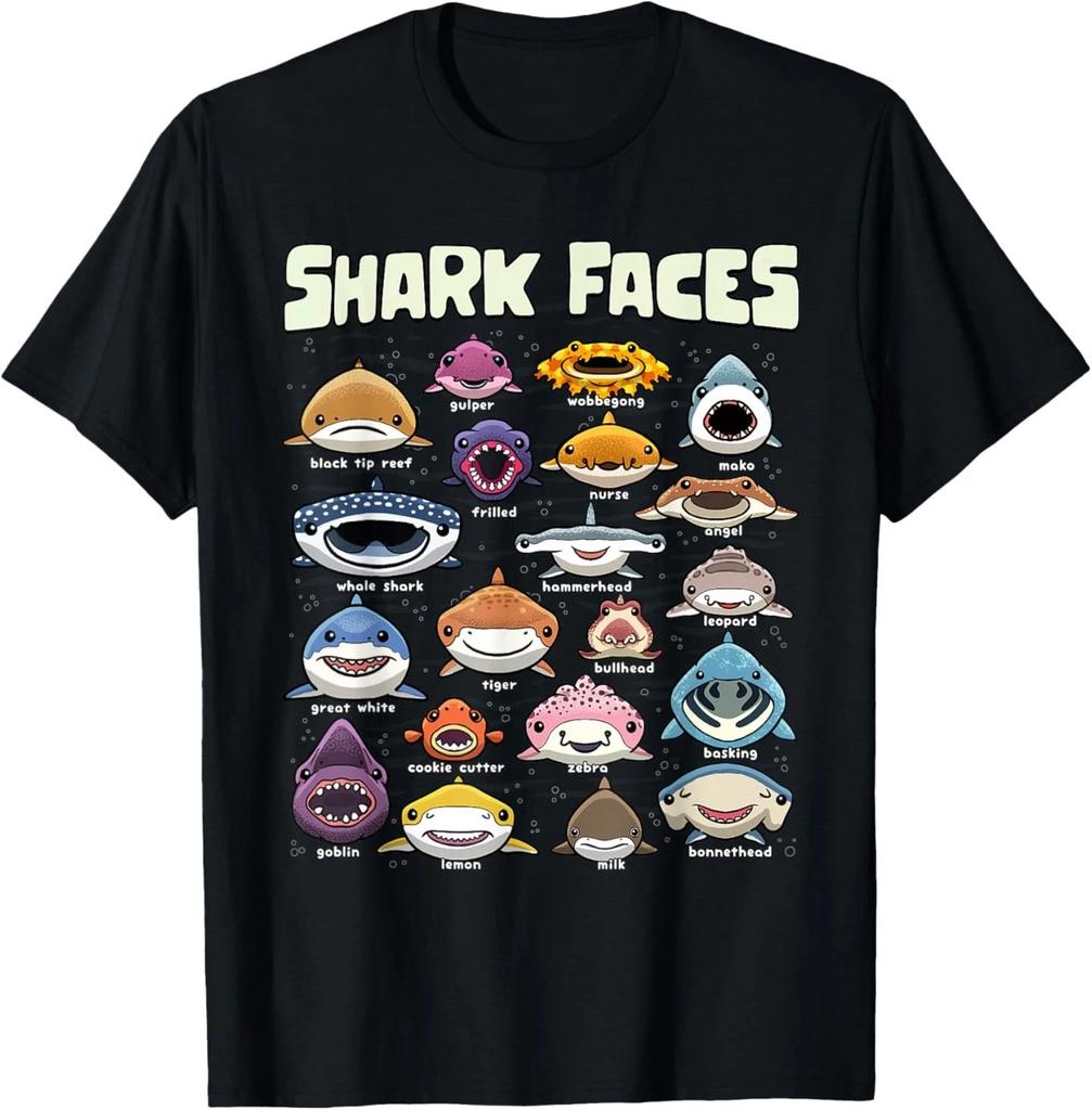 Arten von Haifischgesichtern Meerestiere der Welt Haifischliebhaber T-Shirt