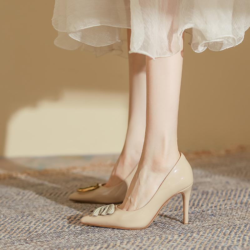 Huizhou women's shoes genuine leather spring women's outer wear high-heeled shoes black women's shoes single shoes 2025 spring women's