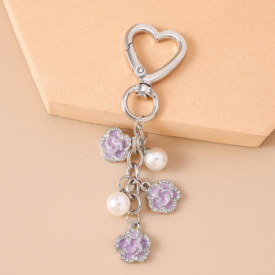 Keychain Pendant Rhinestones Inlaid Flower Imitation Pearls Charm Key Chain Zinc Alloy Key Ring Backpack Accessory