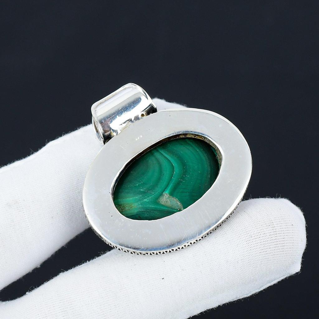 Naturlig Malakit Ädelsten Silverhänge i 925 Sterling Silver - Handgjord Design, Smycken för Vardagsbruk, Antika Hängsmycken Gåvor Till Mamma