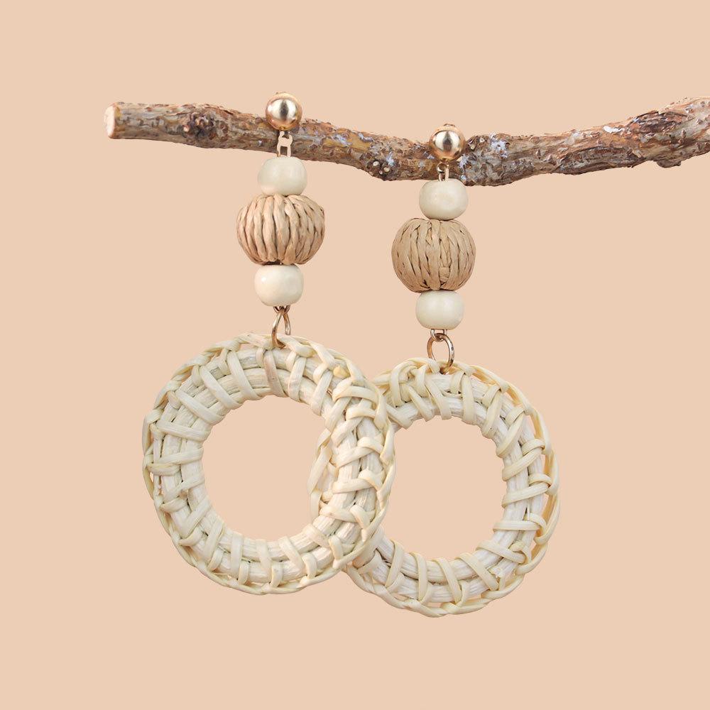 Bohemian Raffia Earrings: Handmade Rattan Drops, Exaggerated Travel Holiday Style for Women