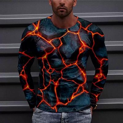 Maglietta casual a maniche lunghe con stampa digitale 3D da uomo, modello rock, alla moda, primavera e autunno.