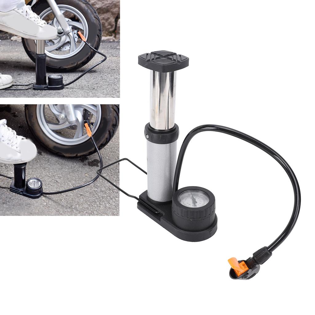 Bike Pump Miniture Bike Foot Pump Tire Inflator for Electric Bike Motorcycle Car Silver