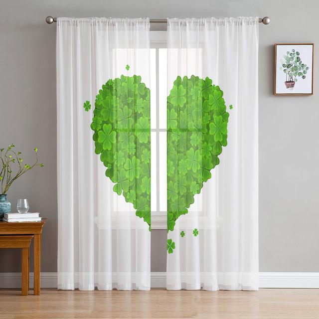 

Прозрачные шторы на день Святого Патрика для гостиной, кухни, тюлевые шторы с листьями клевера, удачи, богатства, ирландский дизайн, шифоновые занавески 1 PCS W100XH250cm