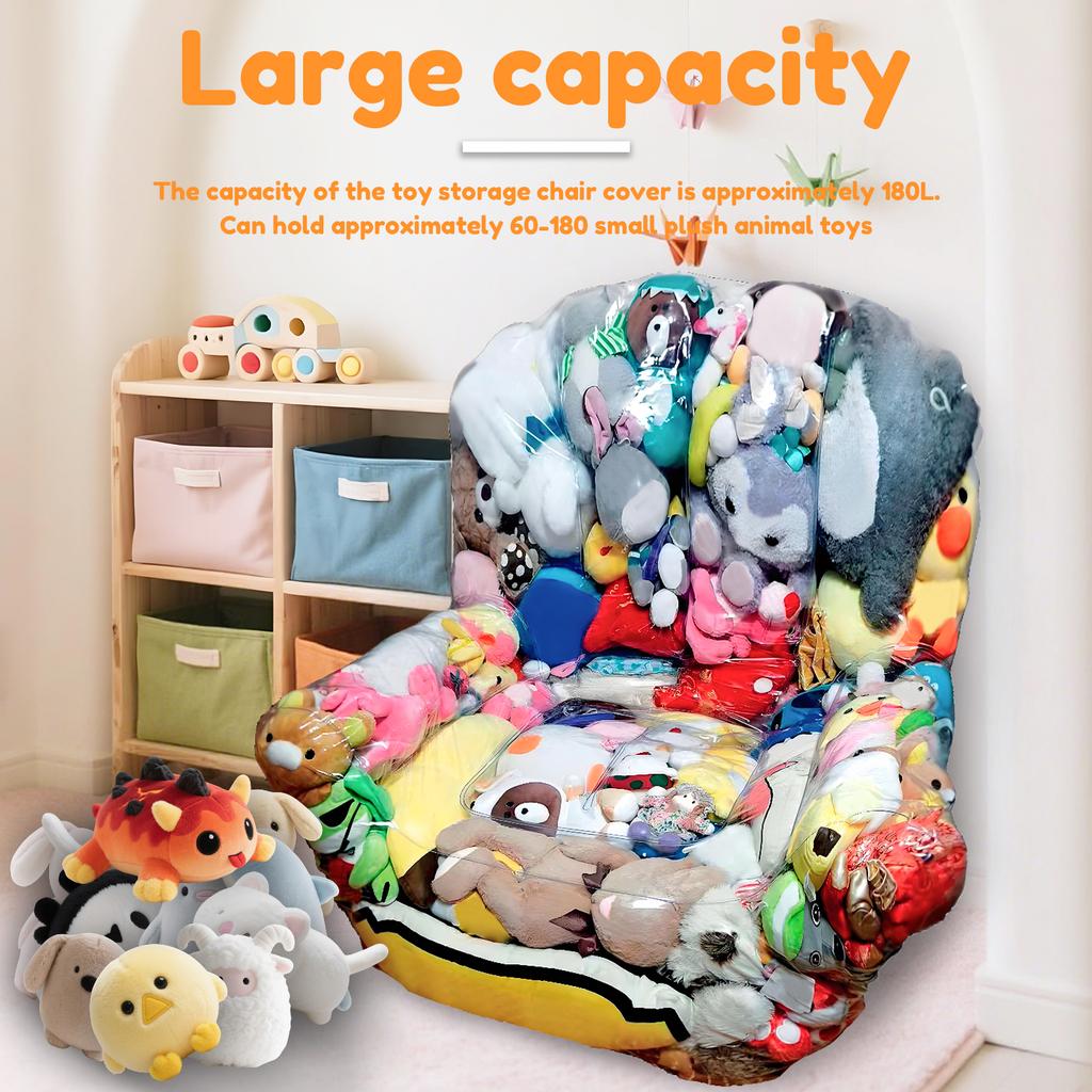 Clear Stuffed Animal Chair Cover PVC Waterproof Plush Toy Seat Cover with Zipper Large Capacity Clothes Doll Storage Organizer