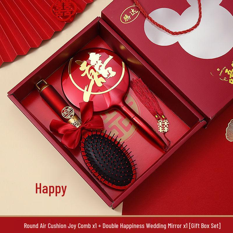 Mitgift der chinesischen Braut: Roter Luftkissen-Kamm-Set - Flauschiger Airbag, Ein Paar mit Geschenkbox für Hochzeiten
