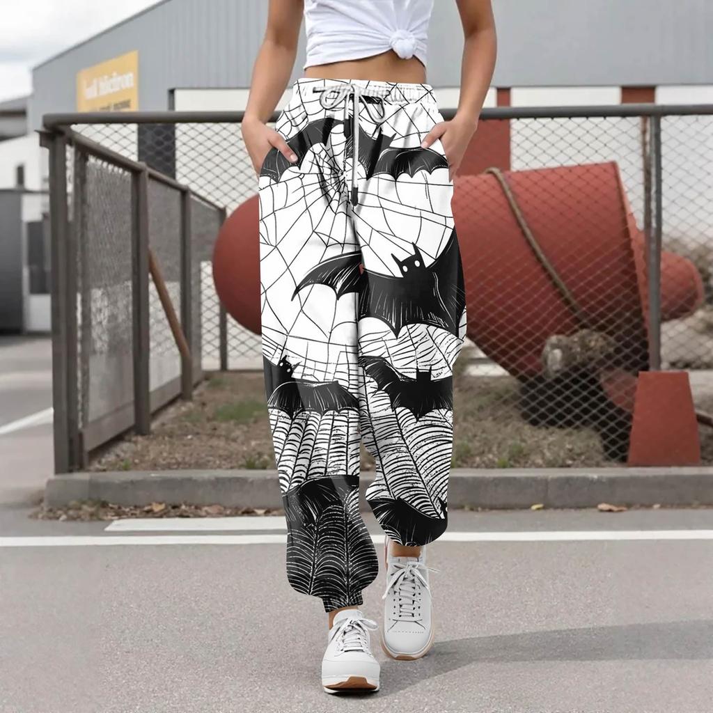 Damen Casual Fashion Halloween Printed Freizeithose Jogginghose Hose Kordelzug Elastische Taille Kordelzug Kordelzughose