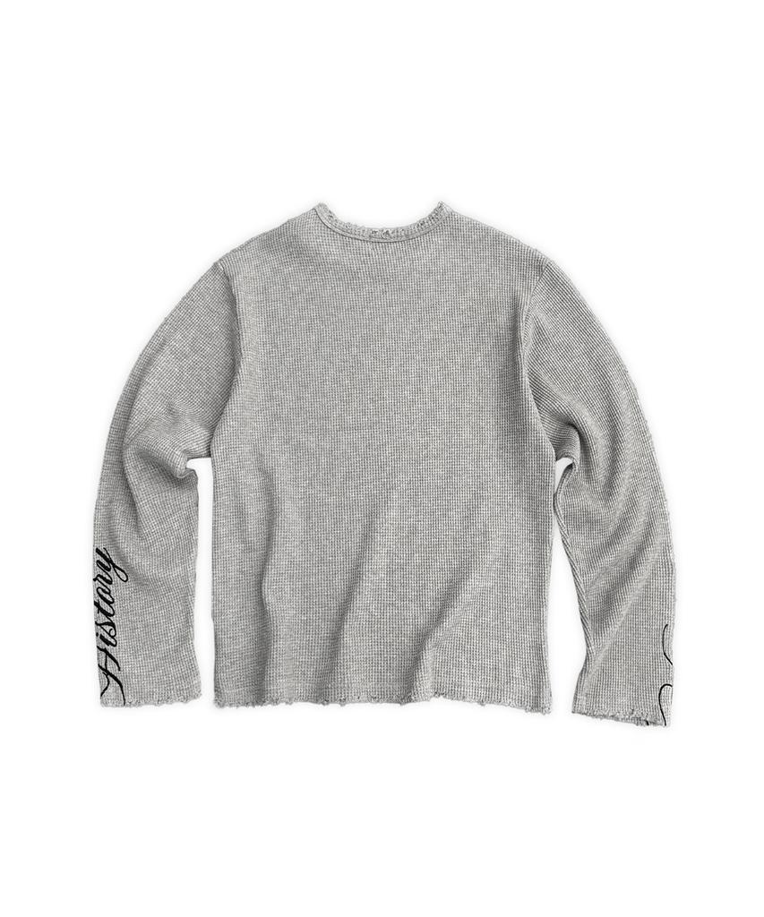 UNUSEDLAB Waffle Lettering Embroidered Long Sleeve [Gray]