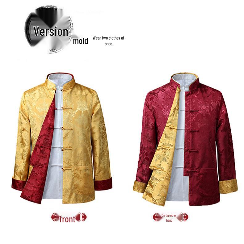 Pánská hedvábná čínská retro oboustranná bunda Tang suit