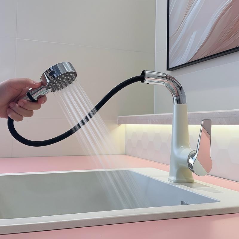 Pull-out Basin Faucet Hot and Cold Household Adjustable Rotating Bathroom Washbasin Faucet for Handwashing