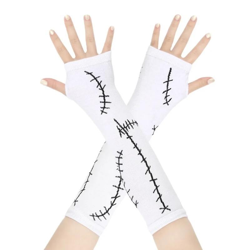 Womens Thigh High Stockings mittens Arm Sleeve Gloves Set Ladies Girl Black White Long Over Above Knee Socks Lolita Halloween
