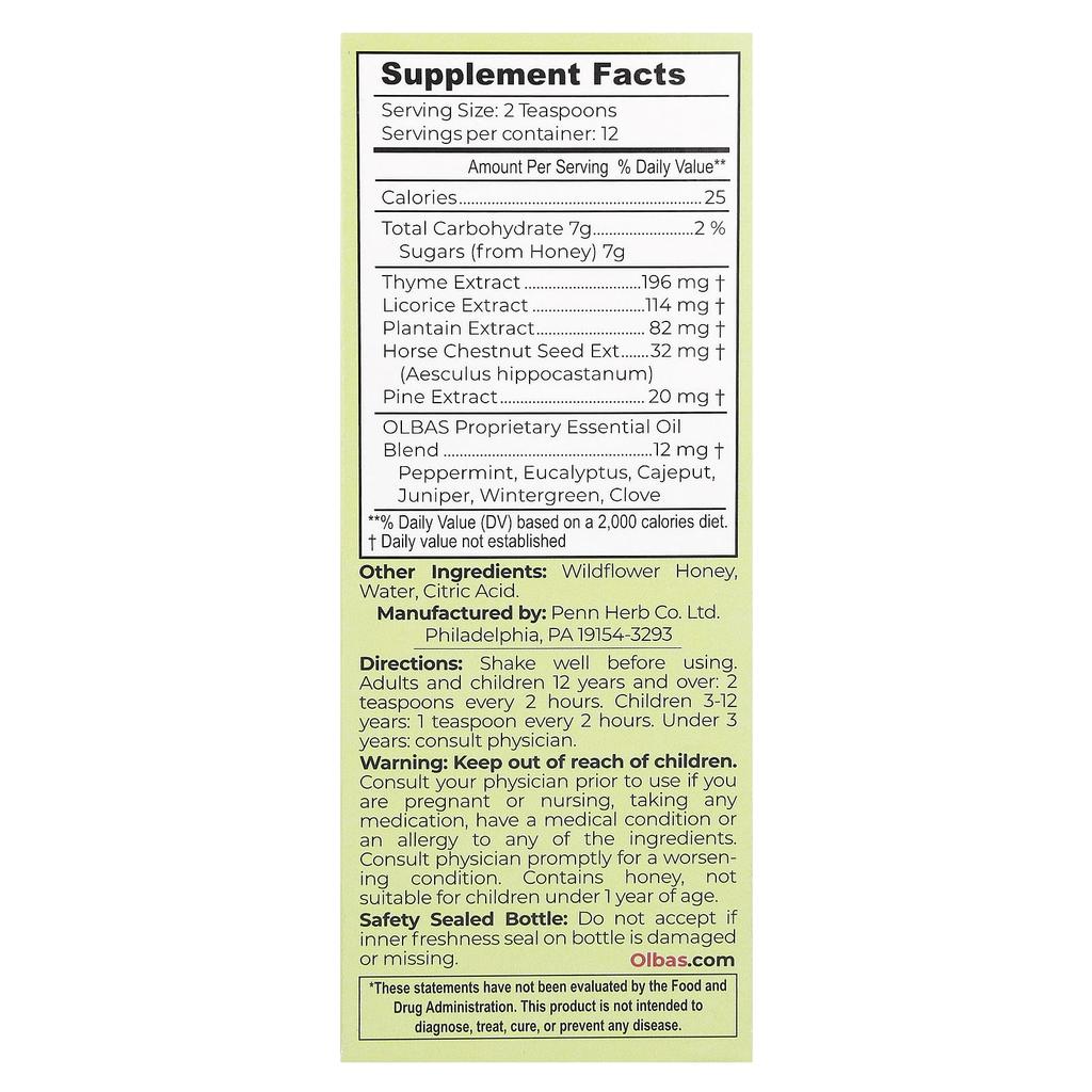 Olbas Therapeutic Cough Syrup, Honey & Herbs, 4 Fl Oz (118 Ml)