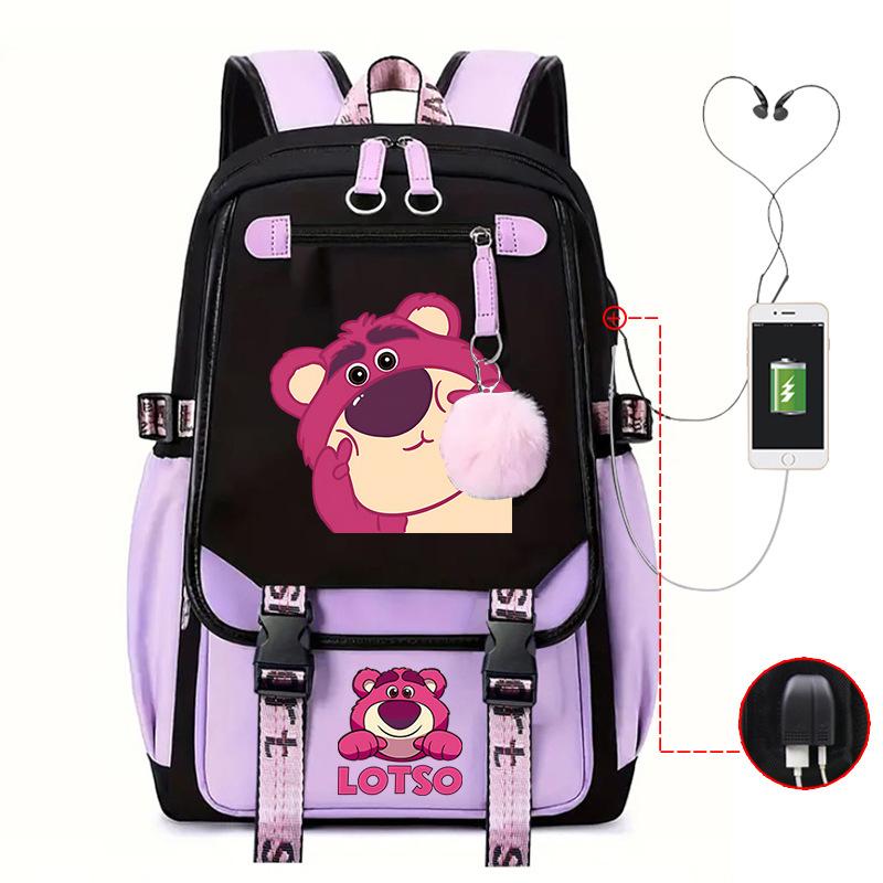 Mengmeng Xiaoqing Strawberry Bear Printing College Style Campus Primary School Student School Bag Lightweight And Large Capacity