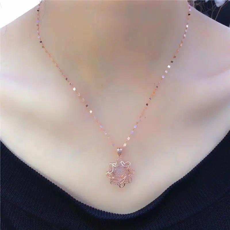 Exquisite Russian 585 Purple Gold Simple Ins Style Temperament Korean Version Colored Gold Flower Pendant Plated Rose Gold Necklace