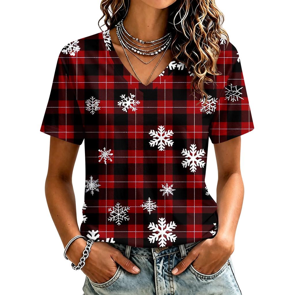 Women's Casual Christmas Printed Short Sleeve T-Shirt for Holiday and Everyday Wear