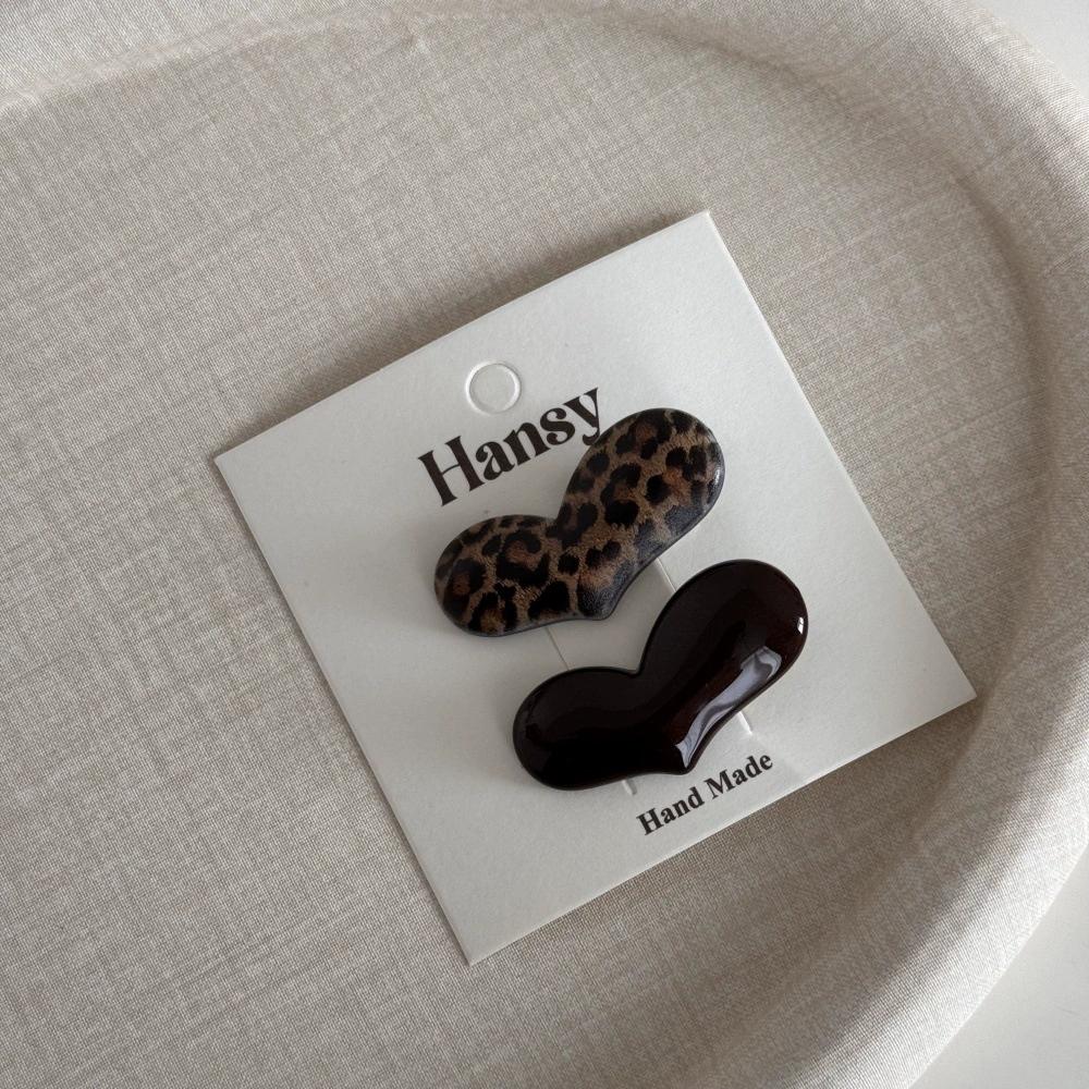 

2Pcs Coffee Leopard Print Hairpin Side Clip Side Bangs Clip Temperament Love Duck Bill Clip Female Word Hairpin Hair Accessories
