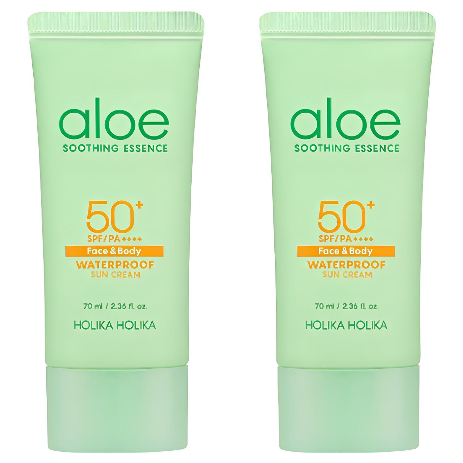 Holika Holika Aloe Waterproof Sun Cream SPF50+ PA++++ Moisturizing UV Protection 70ml x 2pcs