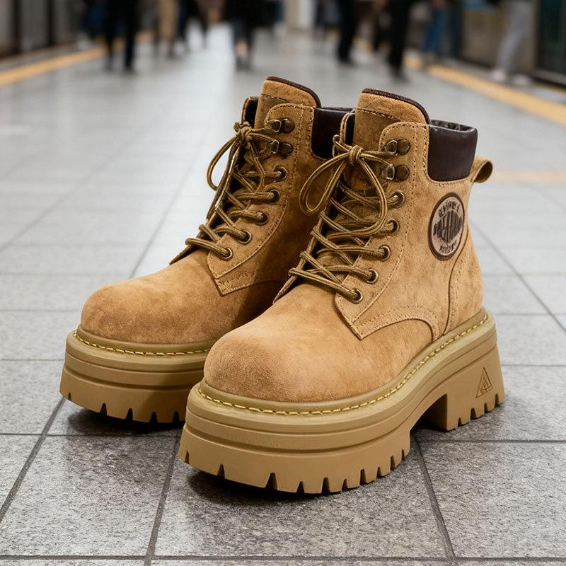 

Женские ботинки Мартин, новые, в британском стиле, с увеличением роста, большие желтые ботинки, весенне-осенние, на маленькой толстой подошве, четырехсезонные короткие ботинки 40 жёлтый