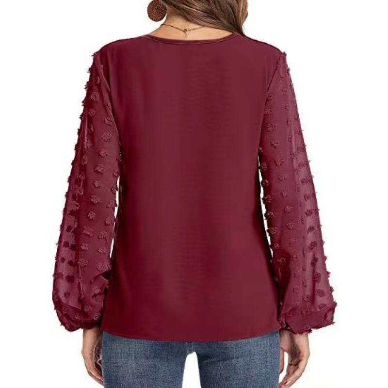 YYFS Camicette e camicie con scollo a V a maniche lunghe con stampa tinta unita primavera autunno moda casual da donna