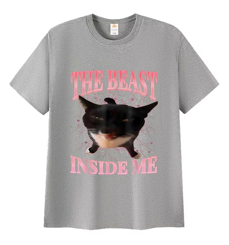 2026 The Beast Inside Me Funny Cat Meme T Shirt Unisex Unisex Summer Harajuku Vintage TShirts Unisex Casual Oversized Cotton Tees