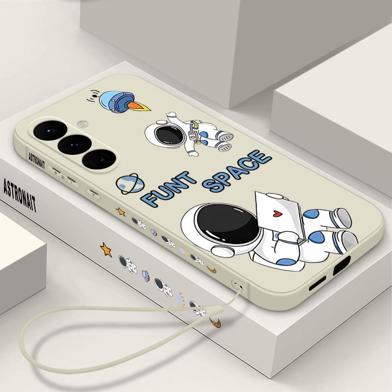 Soft TPU Lanyard Case For Samsung Galaxy S26 S24 S25 Ultra S23 S24 FE A17 A56 A55 A36 A15 A16 A25 5G Cute Astronaut Phone Cover
