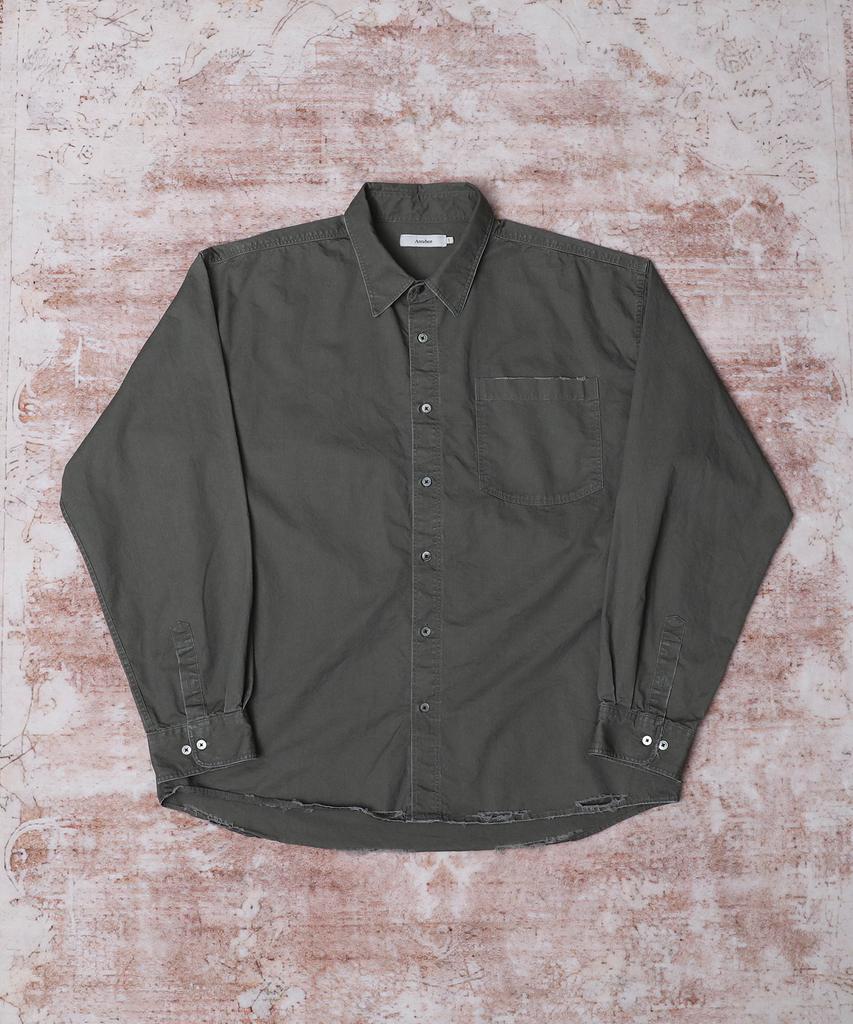 AREUBAN Distressed Plain Shirt_Vintage Khaki