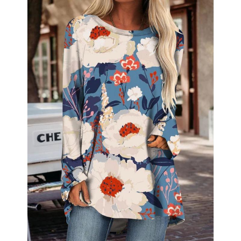 

2025 Женская футболка с длинным рукавом, новый топ с принтом, модная новая одежда на осень и зиму, свободная версия большого размера с длинным рукавом 8XL