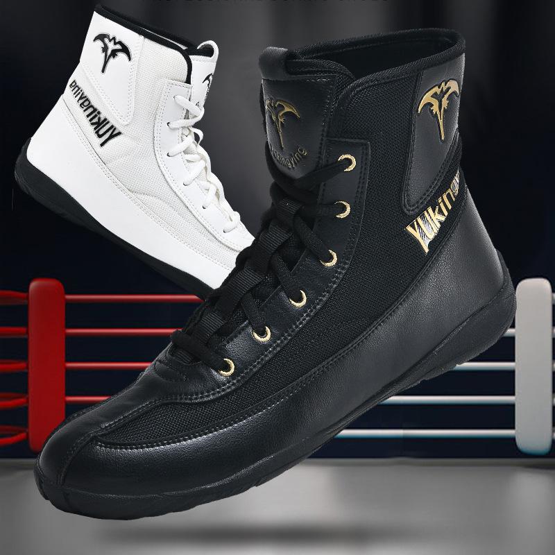 Boxing shoes men's wrestling fighting Sanda squat training shoes fighting match high top wear-resistant sports shoes shock absorption