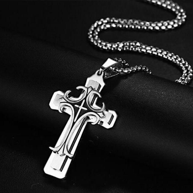 Three-Layer Titanium Steel Stainless Steel Cross Necklace, Hipster Men'S And Women'S Neutral Simple Pendant