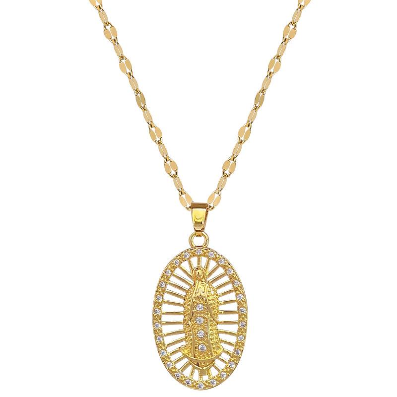 Egg-Shaped Empty Portrait Light Luxury Temperament Gorgeous Full Diamond Necklace Women'S Versatile Collarbone Chain Titanium Steel Chain