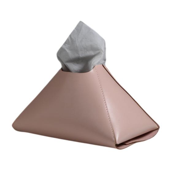 Faux Leather Tissue Holder Decorative Tissue Box Cover Pyramid Tissue Box Case Tabletop Tissue Dispenser