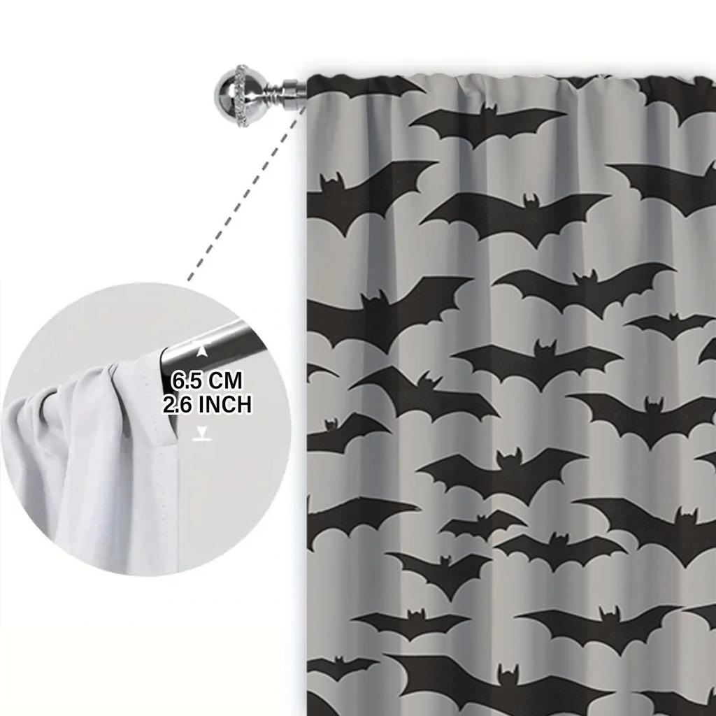 2pcs Bat Colony Printed Curtain for Halloween Home Decor - Rod Pocket Window Treatment for Bedroom, Office, Kitchen