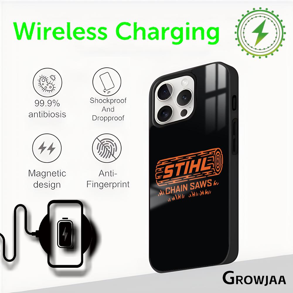 Funda de Teléfono Magnética con Logo de Motosierra S-STIHLs Para iPhone 16 15 14 13 12 11 Pro Max Plus Mini Magsafe Cubierta de Carga Inalámbrica