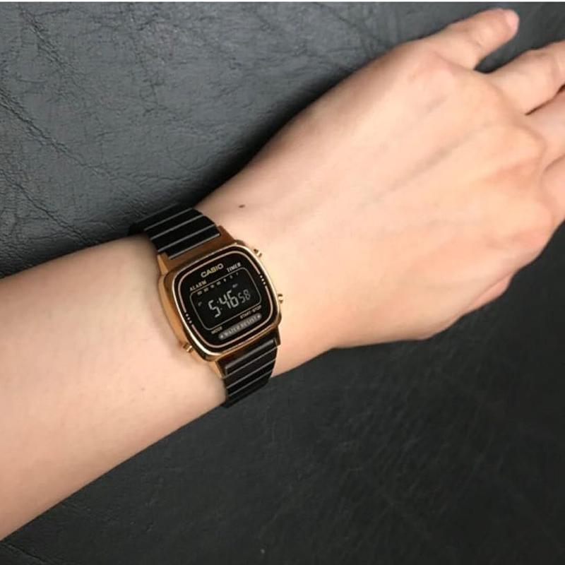 Casio YOUTH series-metal small squares, fashionable retro trendy liquid crystal display gold plate, waterproof, quartz movement, LA670WEGB-1B