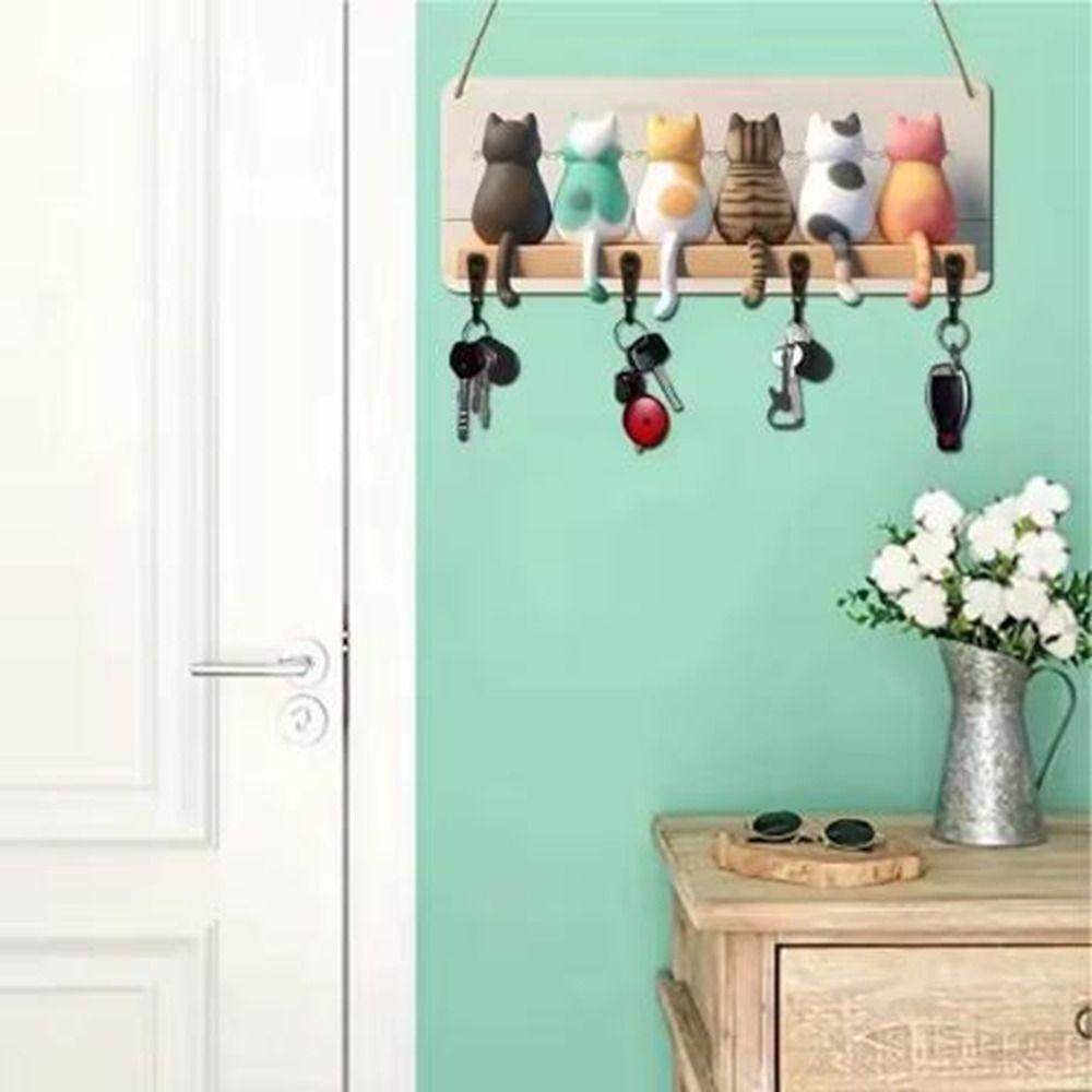 Organisateur de Clés Chats en Métal Crochet à Clés Chat en Bois Silhouette de Chat Crochet à Clés Chat Mignon Décoration à Suspendre