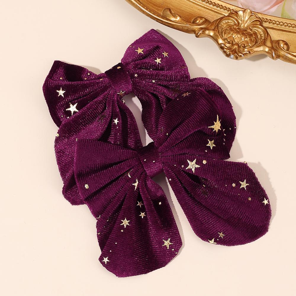2Pcs Baby Girls Christmas Velvet Bow Hair Clips Sparkling Star Hairpins Children Xmas Party New Year Headwear Accessories Gift