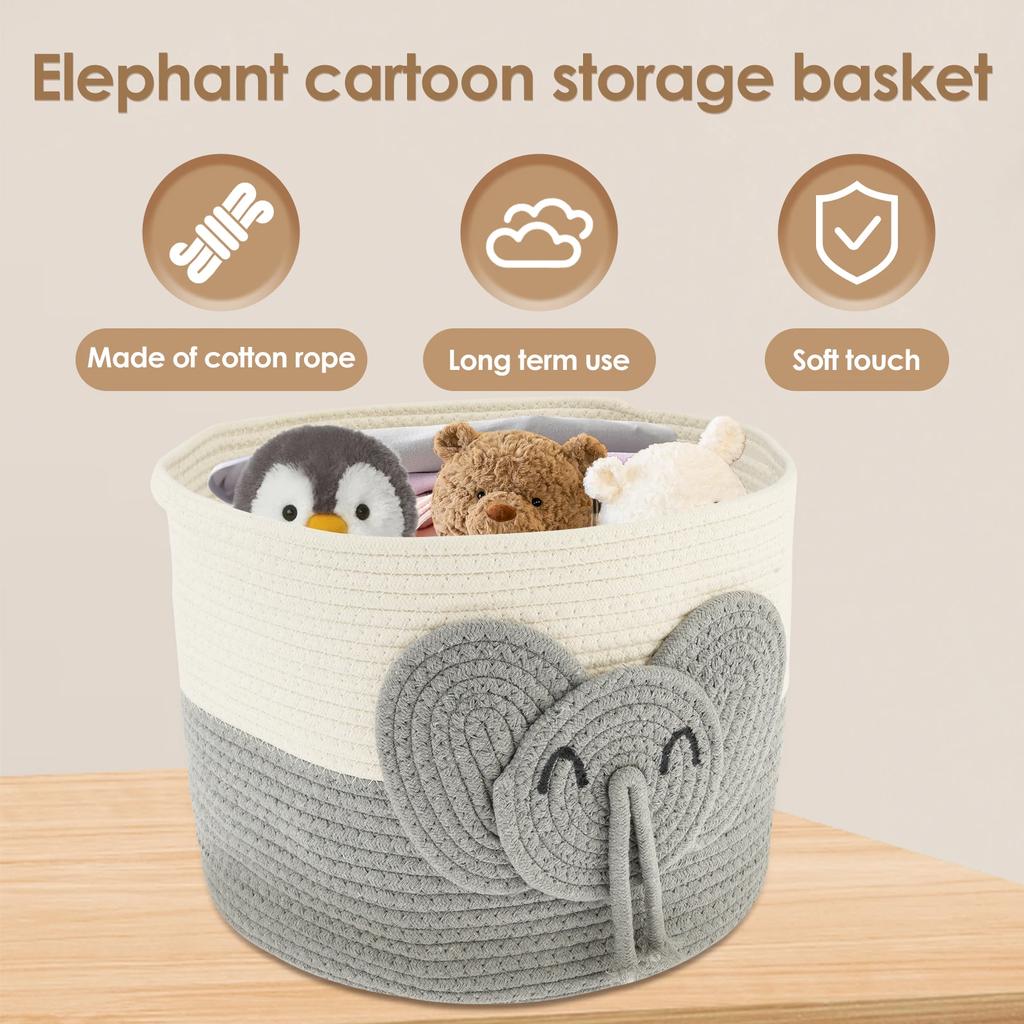 Elephants Cotton Rope Basket Woven Basket Organizer Decorative Toy Cute Basket Soft Toy Storage Woven Basket Sundries Organizer