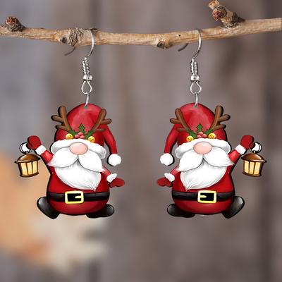 1 Paar Acryl Cartoon Weihnachts-Zwerg Muster Ohrringe Schmuck Geschenk für Frauen Weiblich