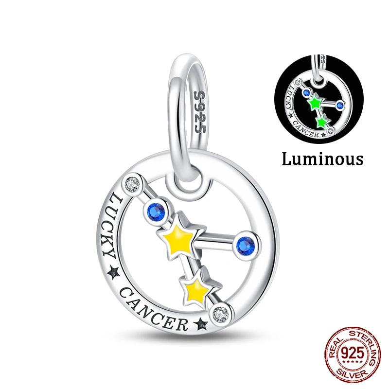 Copper Twelve Constellations Luminous Charms Beads Fit Qikaola Original Bracelets Fine Diy Birthday Jewelry Gifts