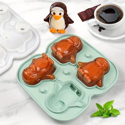 Animal Silicone Ice Grid Penguin Ice Block Mold 4-grid Penguin Ice Grid Mold