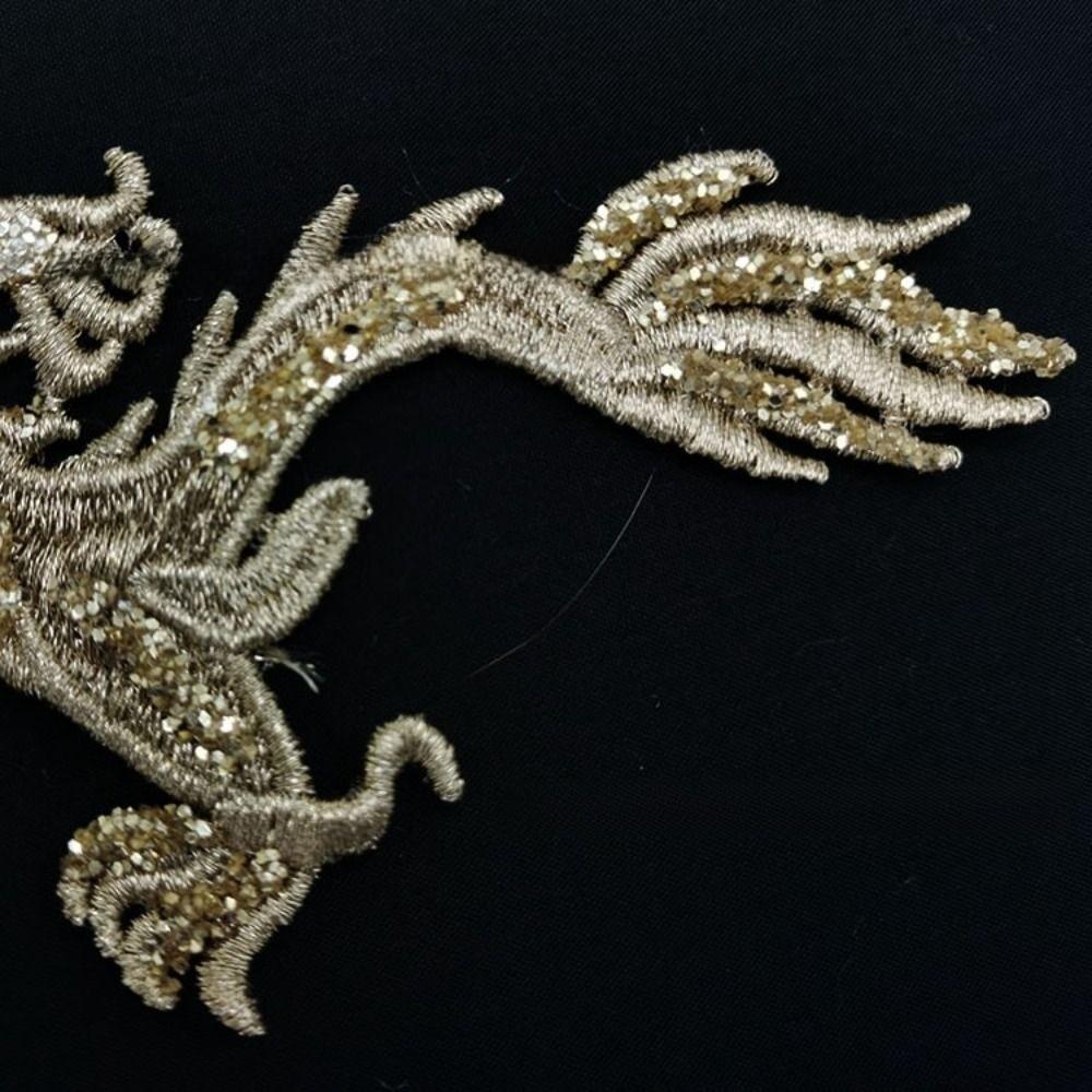 2 Pieces Sequin Decoration Embroidered Dragon Cloth Patch Chinese Style Sew On Patch  Bridal Gown