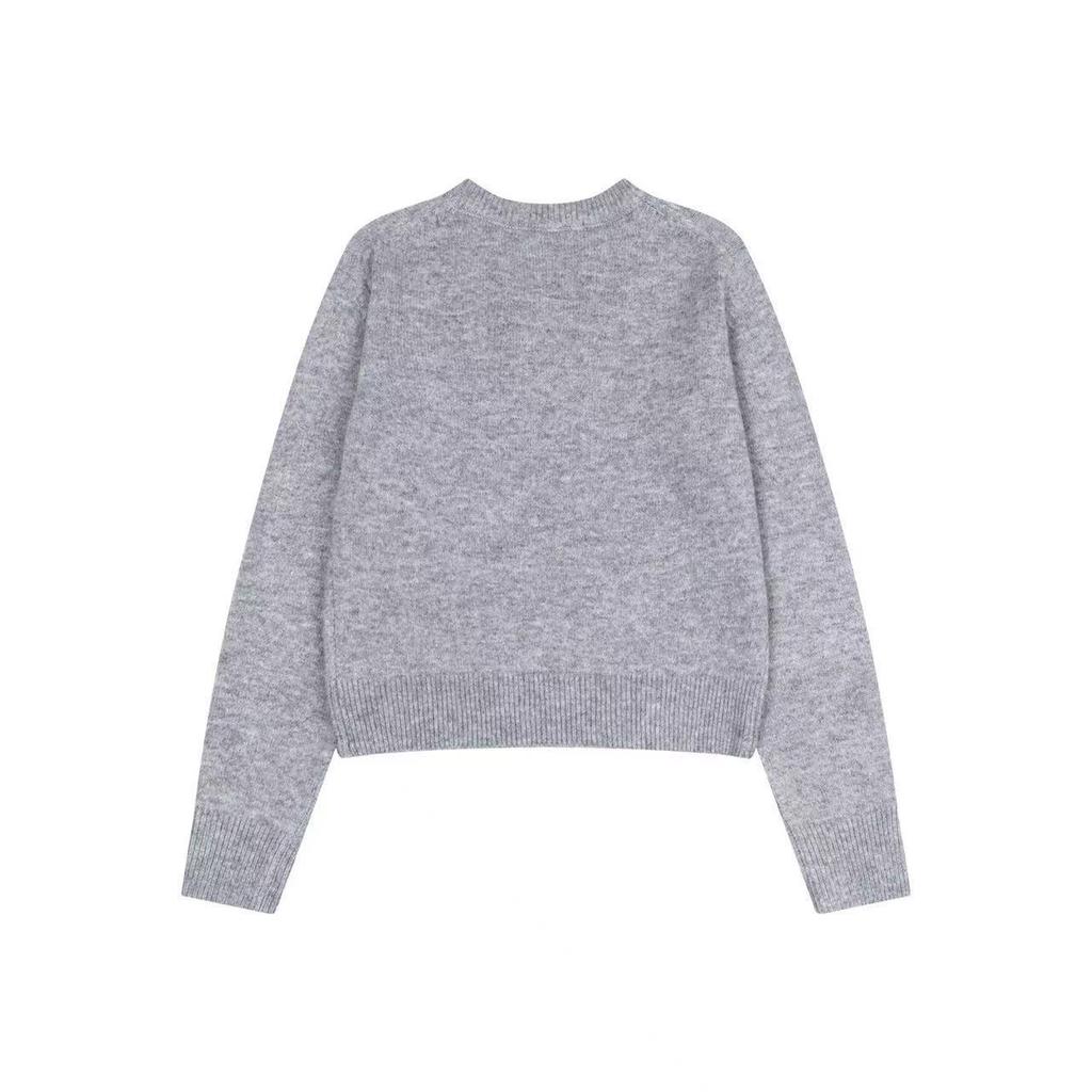 In-Stock MARDI Spring V-Neck Satin Black Heart Casual Sweater for Women