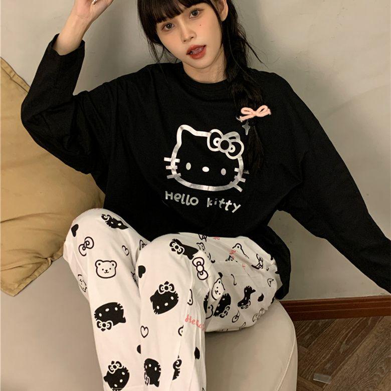 

Рожевий картатий піжамний комплект Hello Kitty: Довгорукавний топ і штани на осінь/зиму Medium