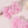 2Pcs/set Sparkly Organza Ribbon Bow Hair Clips for Girls Pearl Beaded Flower Hairpins Mesh Barrettes Elegant Aesthetic Headwear