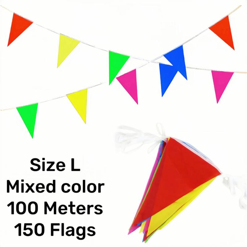 Colorful Triangle Flag Bunting 100M 150 Sides Reusable Polyester Banner for Garden Patio Holiday Party Outdoor Decor
