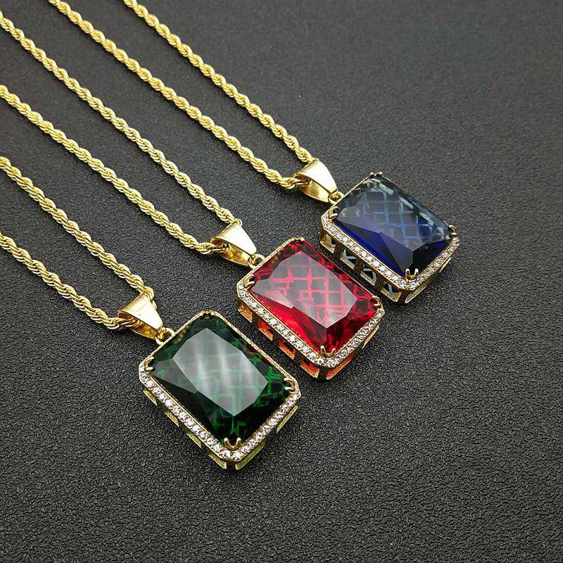 European and American Jewelry, Gold-plated Diamond Rectangular Gemstone Pendant Necklace 2026