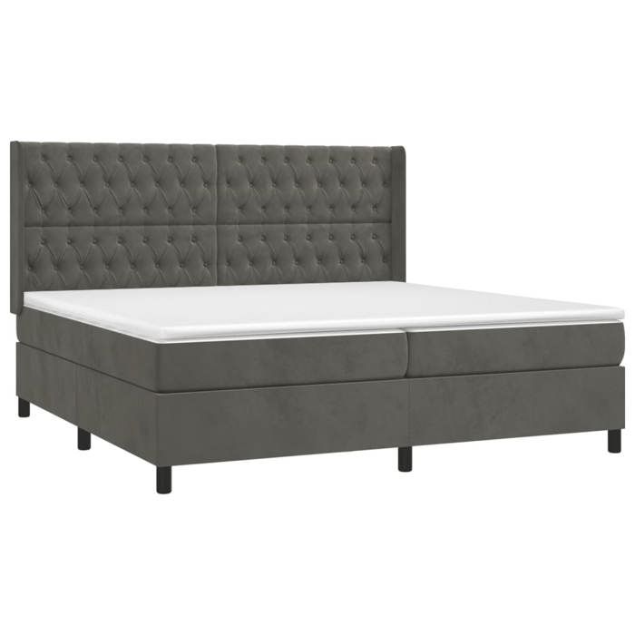 3132880 vidaXL Lit à sommier tapissier et matelas Gris foncé 200x200cm Velours