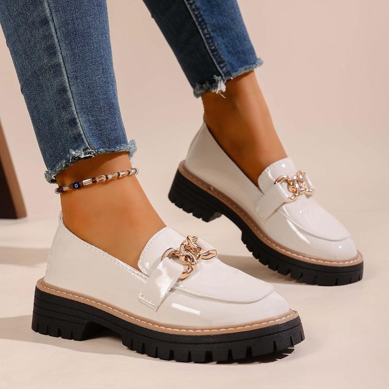 Neuer Stil Metall Schnalle Einzelne Schuhe, Übergroße Retro Loafer mit dicker Sohle