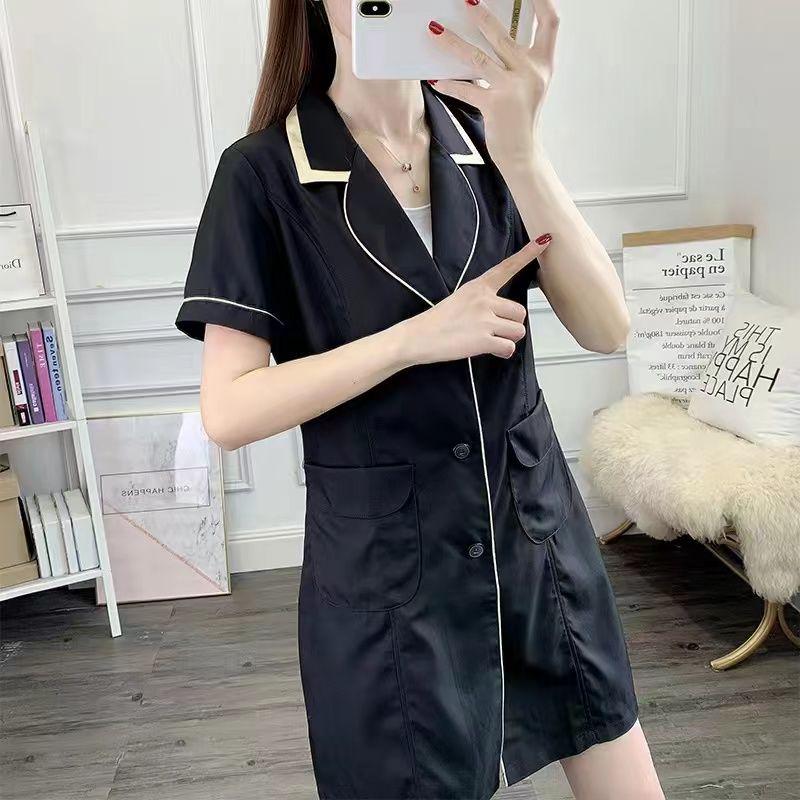 Damen Sommer-Kurzarm-Weißmantel für Schönheitsstudio-, Microblading- und Hautmanagement-Profis