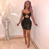 Fashion Women's Leather Latex Sleeveless Sling Dress V-neck Bodycon Package Hip Skirt